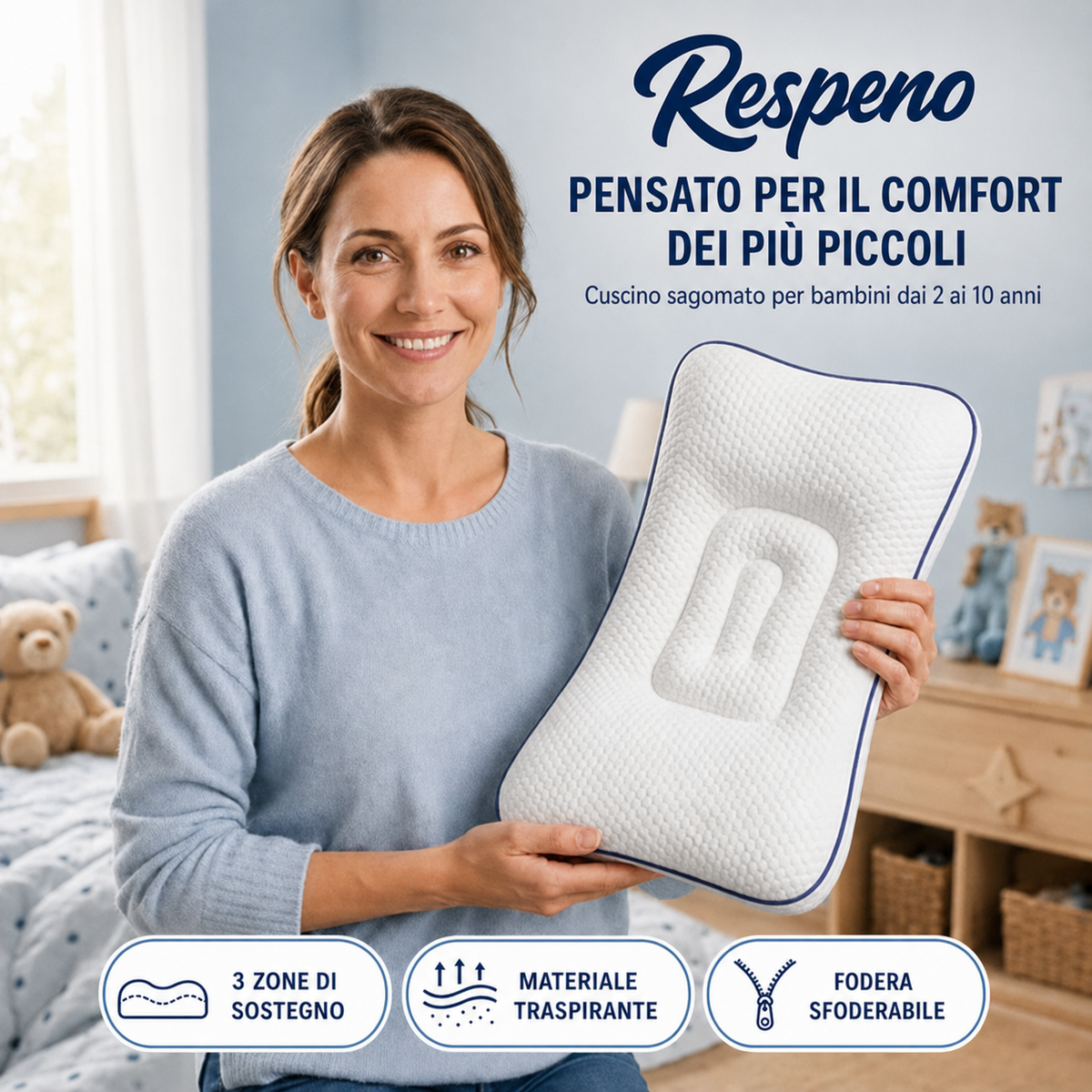 Respeno Sonno Sereno – Cuscino ergonomico sagomato per bambini