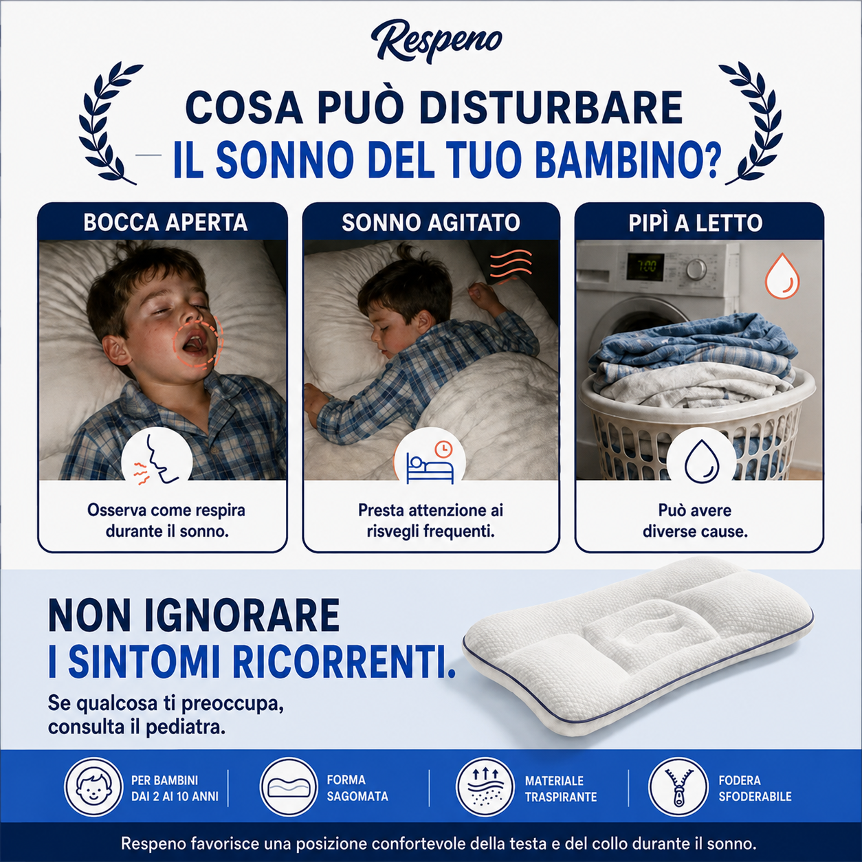 Respeno Sonno Sereno – Cuscino ergonomico sagomato per bambini